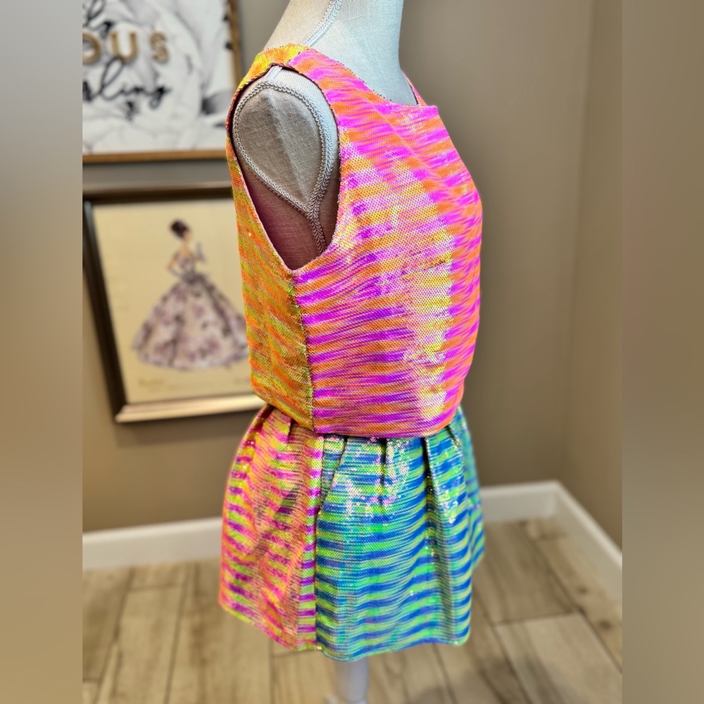 Like New! QUEEN OF SPARKLES Colorful Neon Sequin Matching Set